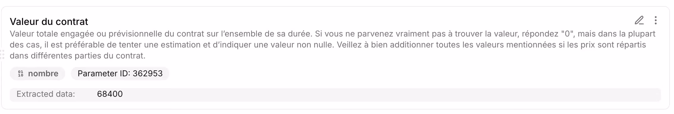 OCR valeur du contrat