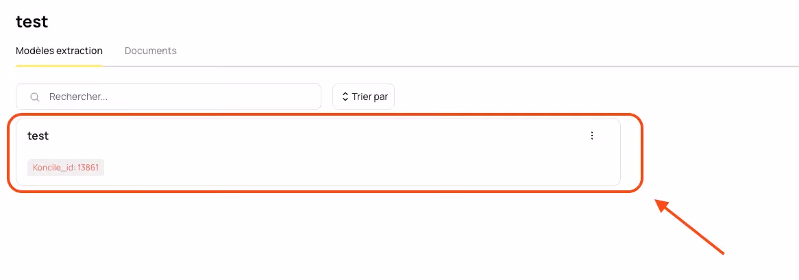 OCR model name, empty template creation, AI OCR Koncile, business OCR, custom extraction, image PDF processing, automated OCR, no-code OCR, smart OCR tool, API OCR. Image of the model creation screen where the user defines a name and selects “empty” for full customization.