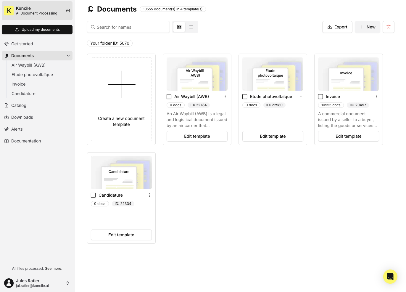 Screenshot of the Koncile app