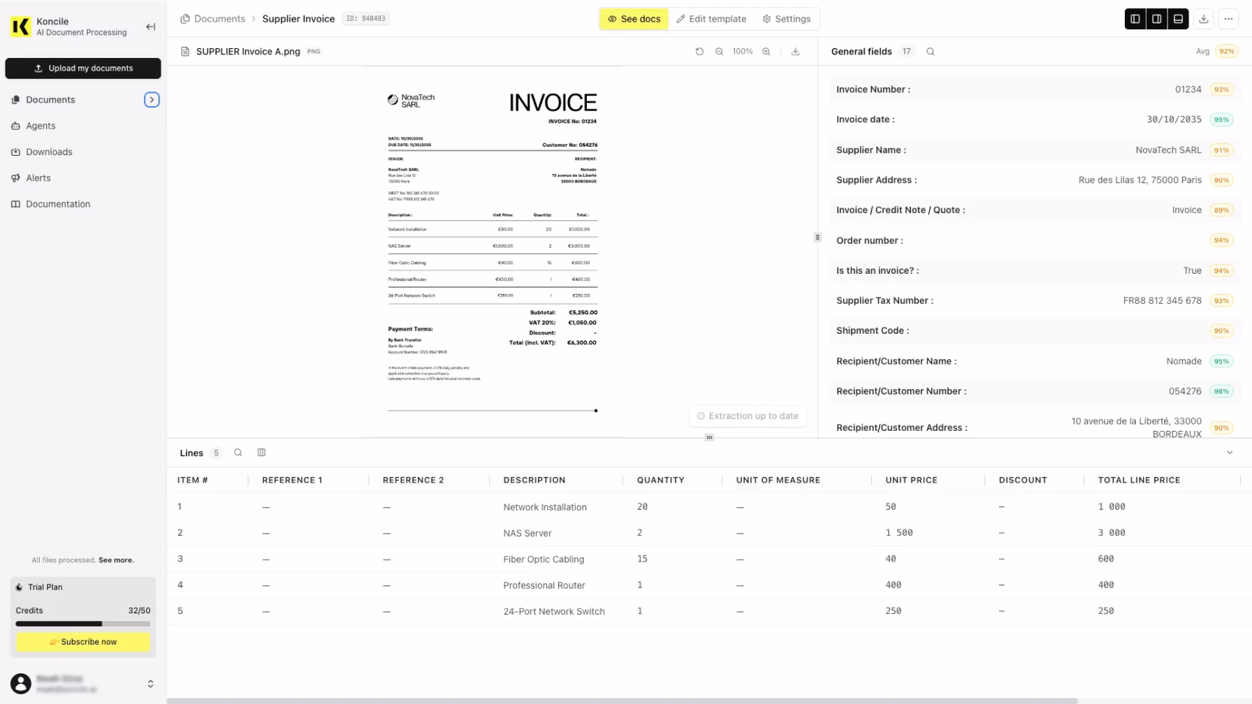 koncile ai invoice ocr extraction tool