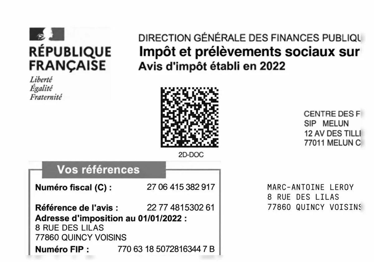 En-tête d'un avis d'impôt anonymisé