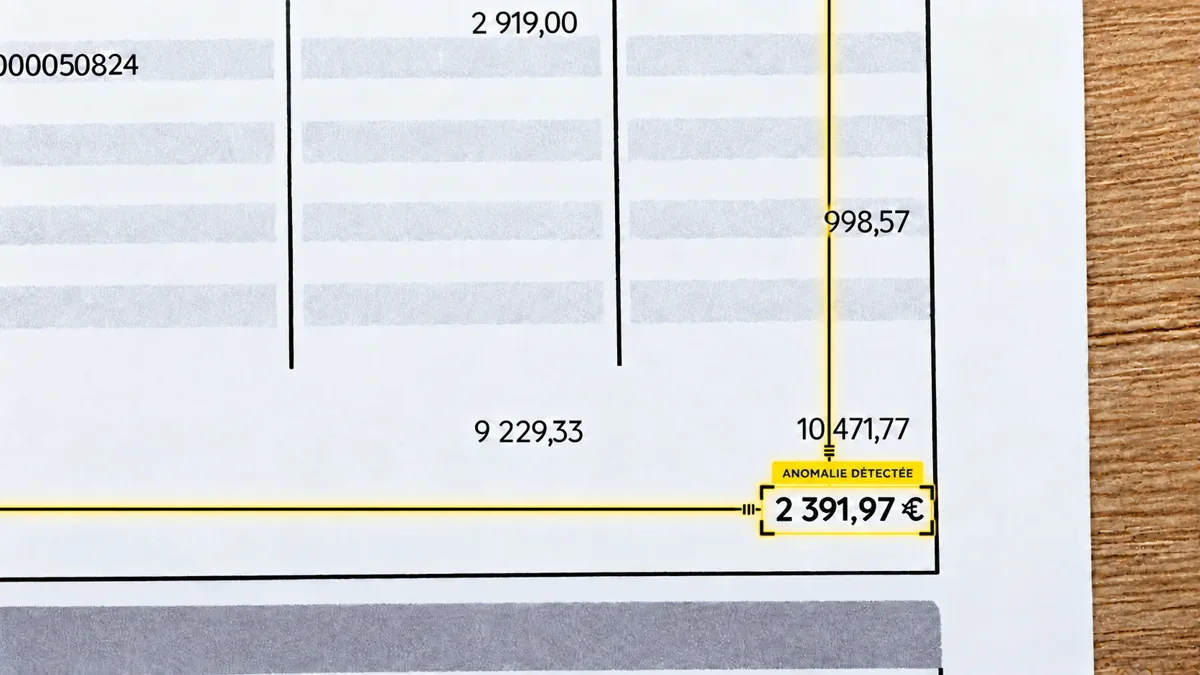 Relevé bancaire analysé : le solde final de 2 391,97 € ne correspond pas aux totaux, anomalie détectée